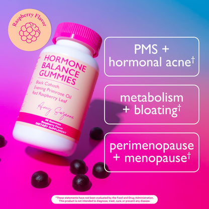 Amy Suzanne Hormone Balance Gummies for Women - Hormone Harmony for Mood, Energy, Bloating - Hormonal PMS, Perimenopause & Menopause Support - Red Raspberry Leaf & Black Cohosh - 60 Gummy Supplements - Maple Wellness Supplements