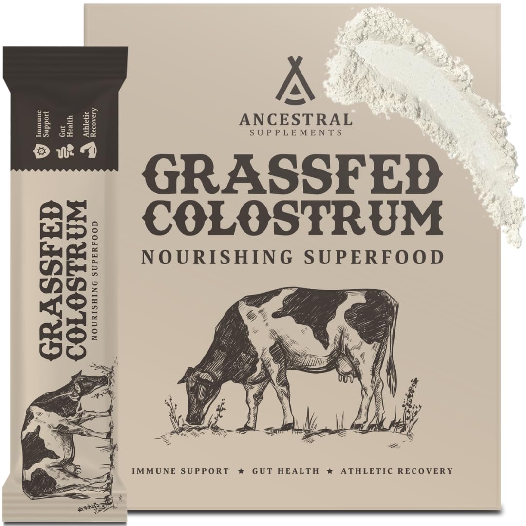 Ancestral Supplements Grass Fed Beef Bovine Colostrum Powder Packets, Immune Support - Maple Wellness Supplements