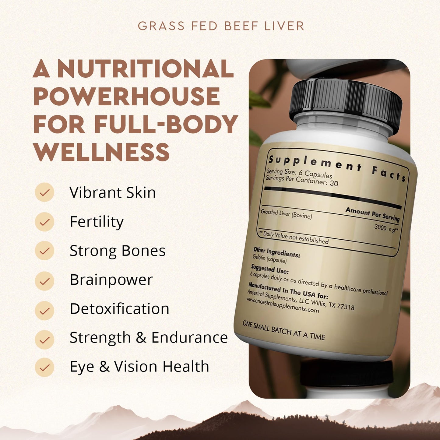 Ancestral Supplements Grass Fed Beef Liver 180 Capsules, Supports Energy Production, Detoxification, Digestion, Immunity and Full Body Wellness - Maple Wellness Supplements