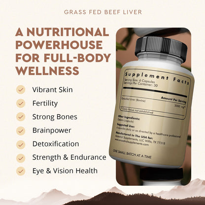Ancestral Supplements Grass Fed Beef Liver 180 Capsules, Supports Energy Production, Detoxification, Digestion, Immunity and Full Body Wellness - Maple Wellness Supplements