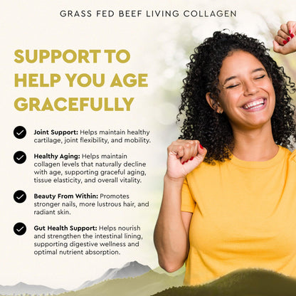 Ancestral Supplements Grass Fed Beef Living Collagen Nutritional Powder Supplement, 3000mg, Promotes Healthier, Younger Looking Skin, Hair, Nails and Joints, Type II, 180 Capsules - Maple Wellness Supplements
