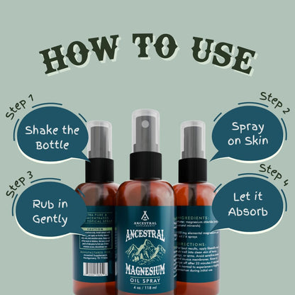 Ancestral Supplements Magnesium Spray, Magnesium for Sleep + Muscle Support, Made with Magnesium Chloride & Natural Minerals, Fast Absorbing Topical Magnesium Oil Supplement for Body Application, 4 oz - Maple Wellness Supplements