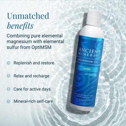 Ancient Minerals Magnesium Gel Ultra with OptiMSM and Aloe Vera - Topical Magnesium Gel Formula with MSM Best Used for Massage and Topical Application (8oz) - Maple Wellness Supplements