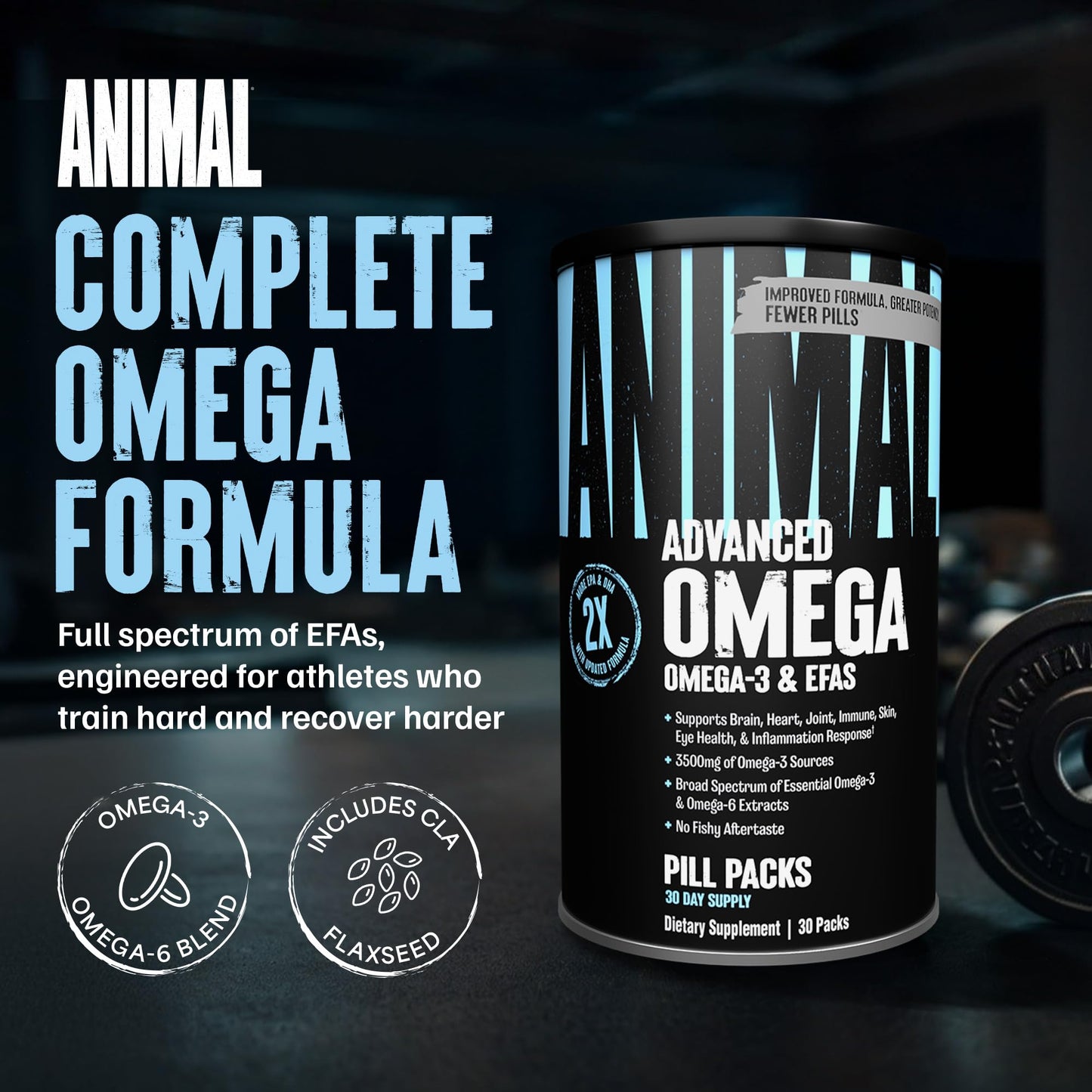 Animal Advanced Omega 3 Fatty Acids - 3500mg EPA DHA Fish Oil Omega 3 Supplement for Women & Men High Potency Blend with CLA GLA ALA for Brain Skin Eye Immune Joint Health 30 Pill Packs - Maple Wellness Supplements