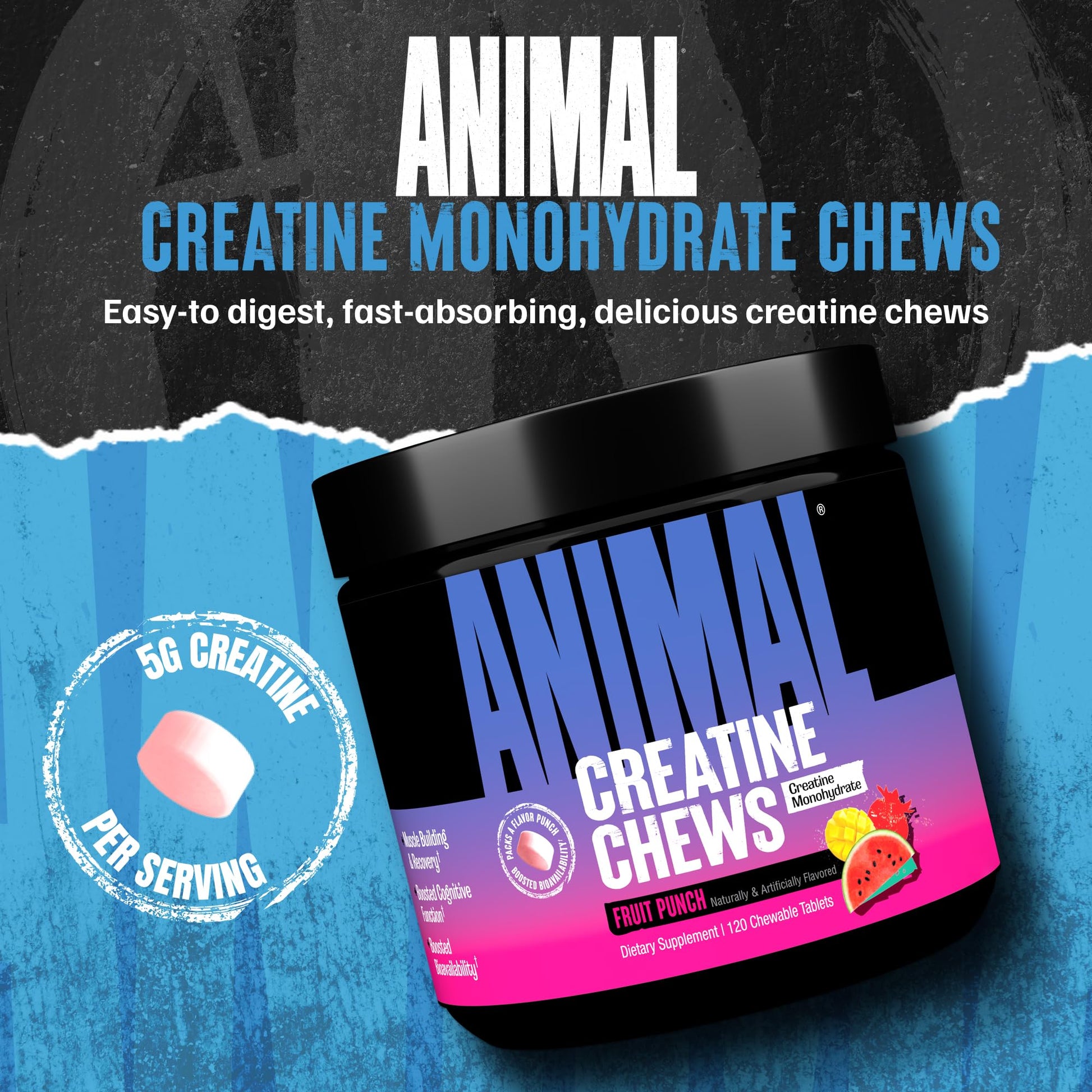 Animal Creatine Chews Tablets - Enhanced Creatine Monohydrate with AstraGin to Improve Absorption, Sea Salt for Added Pumps - Maple Wellness Supplements