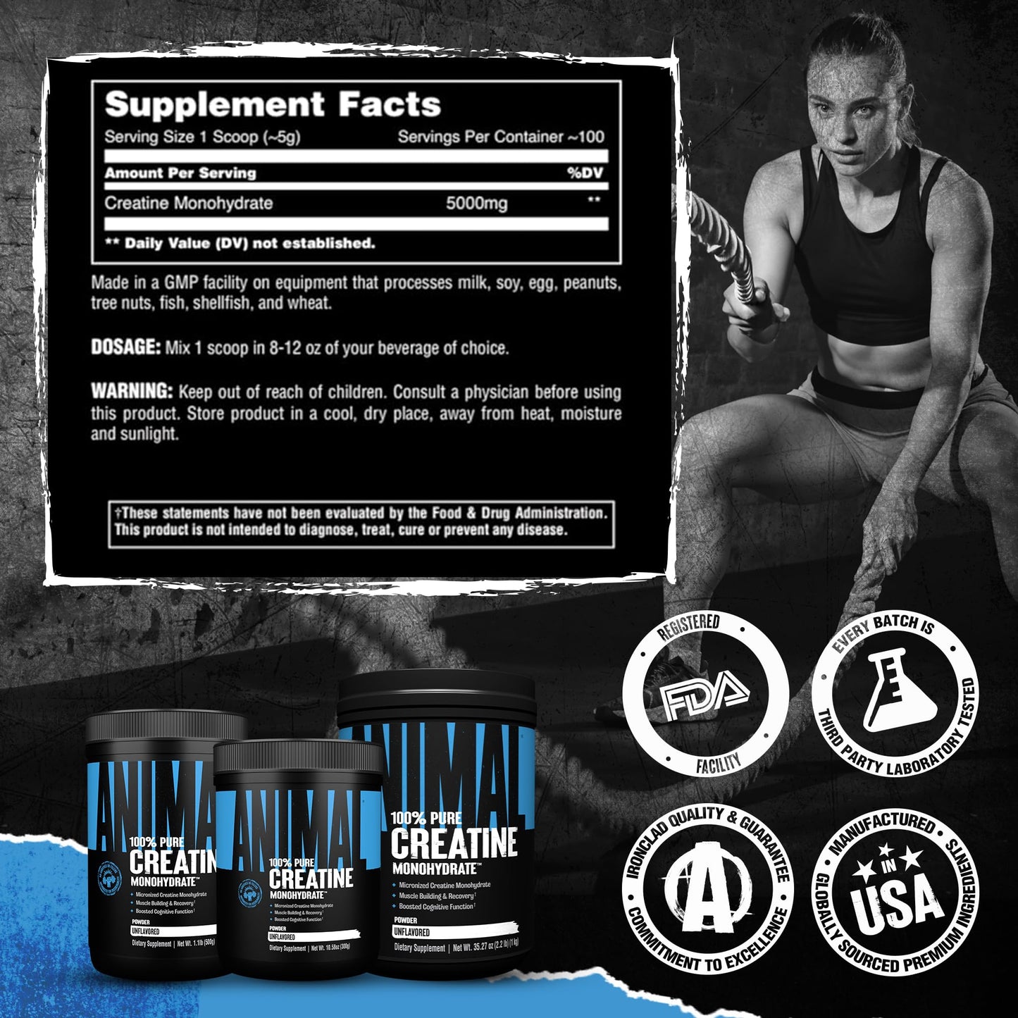 Animal Creatine Monohydrate Powder - Micronized Creatine for Women and Men, Supports Muscle Growth, Strength, Endurance, Recovery and ATP Production, - Maple Wellness Supplements