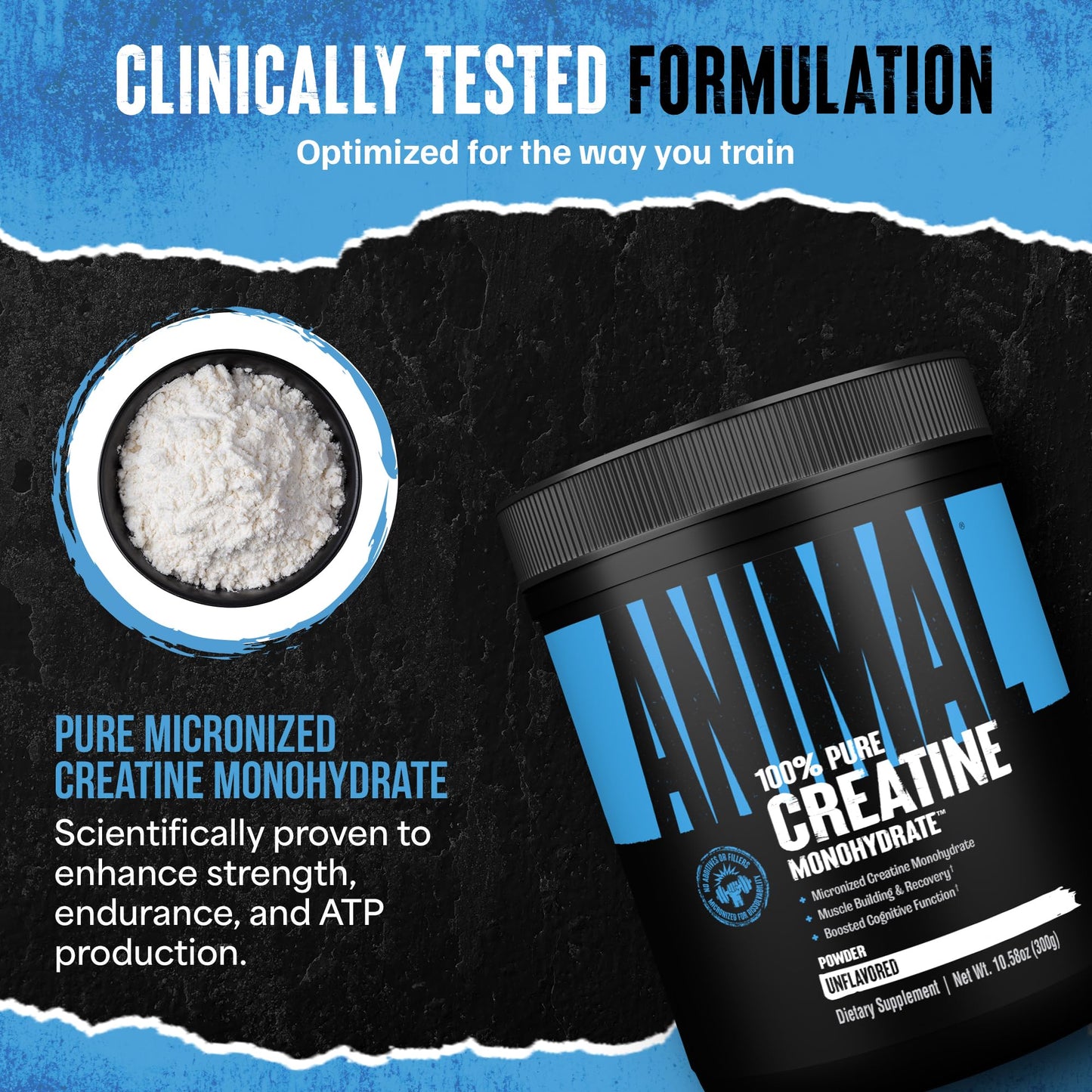 Animal Creatine Monohydrate Powder – Micronized Creatine for Women and Men, Supports Muscle Growth, Strength, Endurance, Recovery and ATP Production, Gym & Workout Supplements - Unflavored, 300g - Maple Wellness Supplements