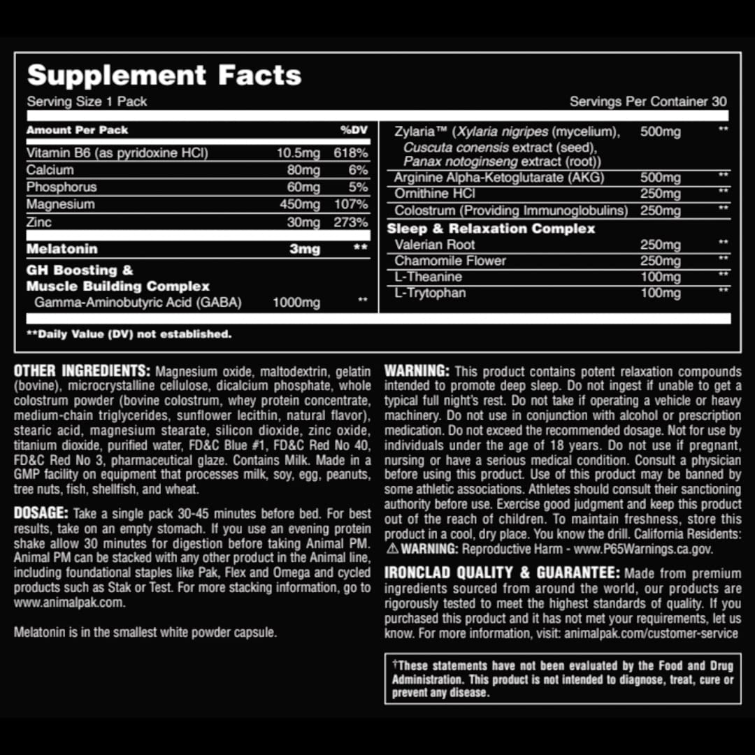 Animal PM - Sleep Aid for Adults Non-Habit Forming Relaxation Enhancer and Mood Support with Melatonin, L-Theanine, Zylaria, Zinc, Magnesium, Vitamin B6, GABA - Maple Wellness Supplements