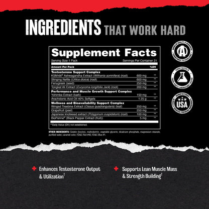 Animal Test Booster for Men - Male Enhancing Supplement Libido Booster for Strength Athletes & Bodybuilders to Increase Stamina, Endurance, Muscle Growth, All-in-One Packs – 21 Day Cycle - Maple Wellness Supplements