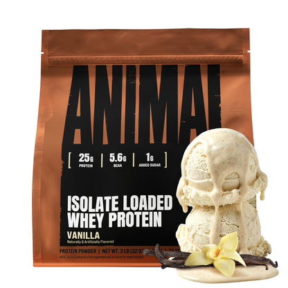Animal Whey Isolate Protein Powder - Loaded for Pre & Post Workout Muscle Builder and Recovery with Digestive Enzymes for Men & Women - 25g Protein, Great Taste, Low Sugar - Vanilla 2 lbs - Maple Wellness Supplements