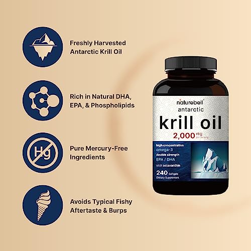 Antarctic Krill Oil 2000mg Supplement, 240 Softgels, 3X Strength Natural Source of Omega - Maple Wellness Supplements