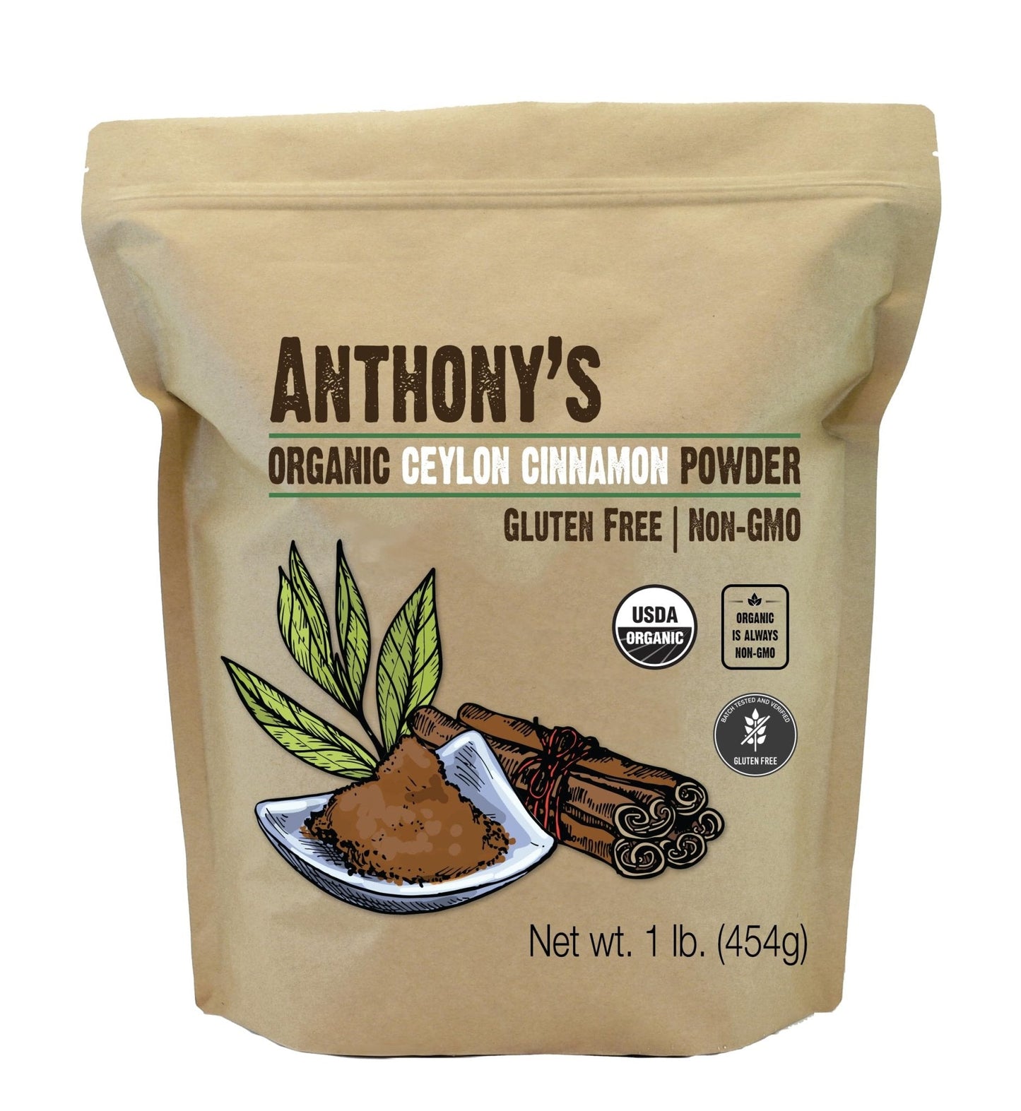 Anthony's Organic Ceylon Cinnamon Powder, 1 lb, Ground, Gluten Free, Non Irradiated, Non GMO, Keto Friendly - Maple Wellness Supplements