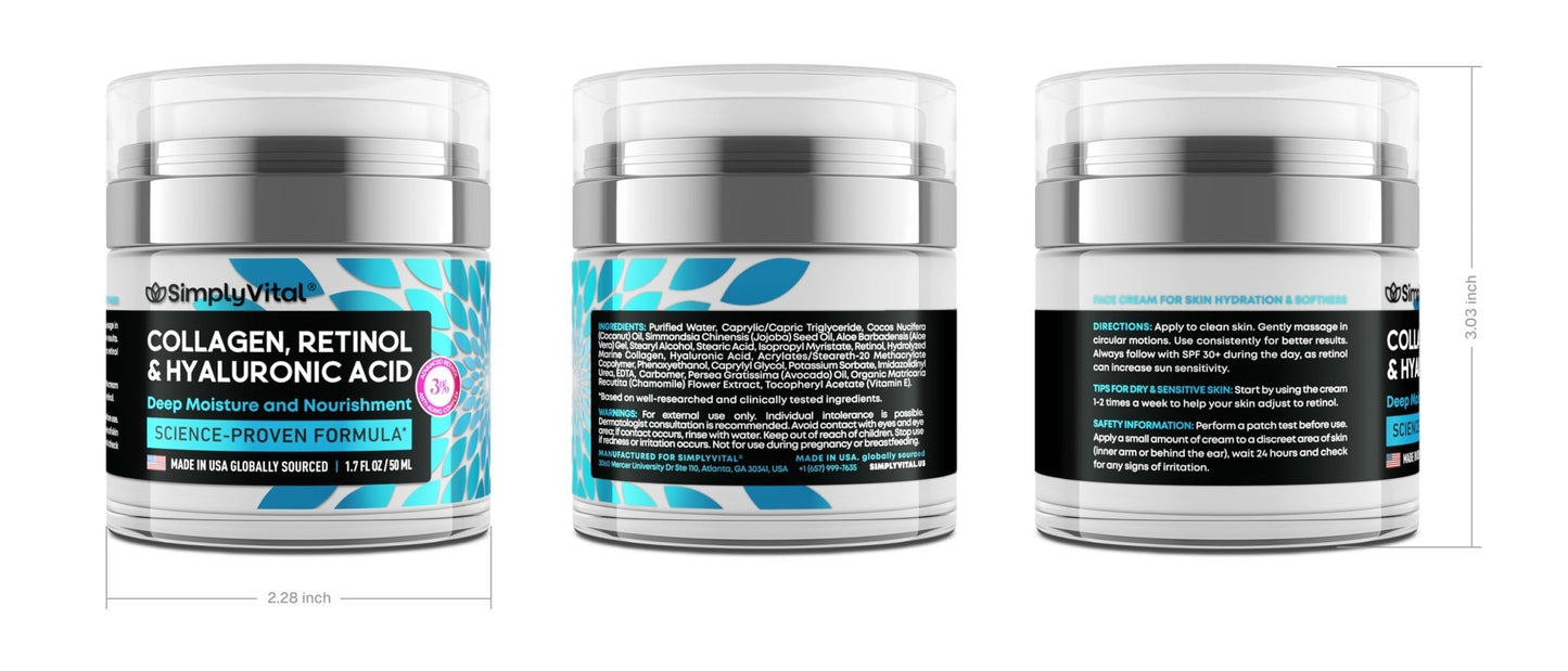 Anti-Aging Face Moisturizer with Retinol, Collagen & Hyaluronic Acid - Made in USA - Maple Wellness Supplements