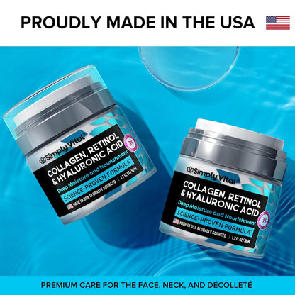 Anti-Aging Face Moisturizer with Retinol, Collagen & Hyaluronic Acid - Made in USA - Moisturizer Face Cream for Women & Men - Firming & Hydrating Neck Cream - Day & Night Skin Care - 1.7 fl oz - Maple Wellness Supplements