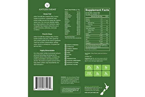Antler Farms - 100% Grass Fed New Zealand Whey Protein Isolate, Unflavored, 30 Servings - Maple Wellness Supplements