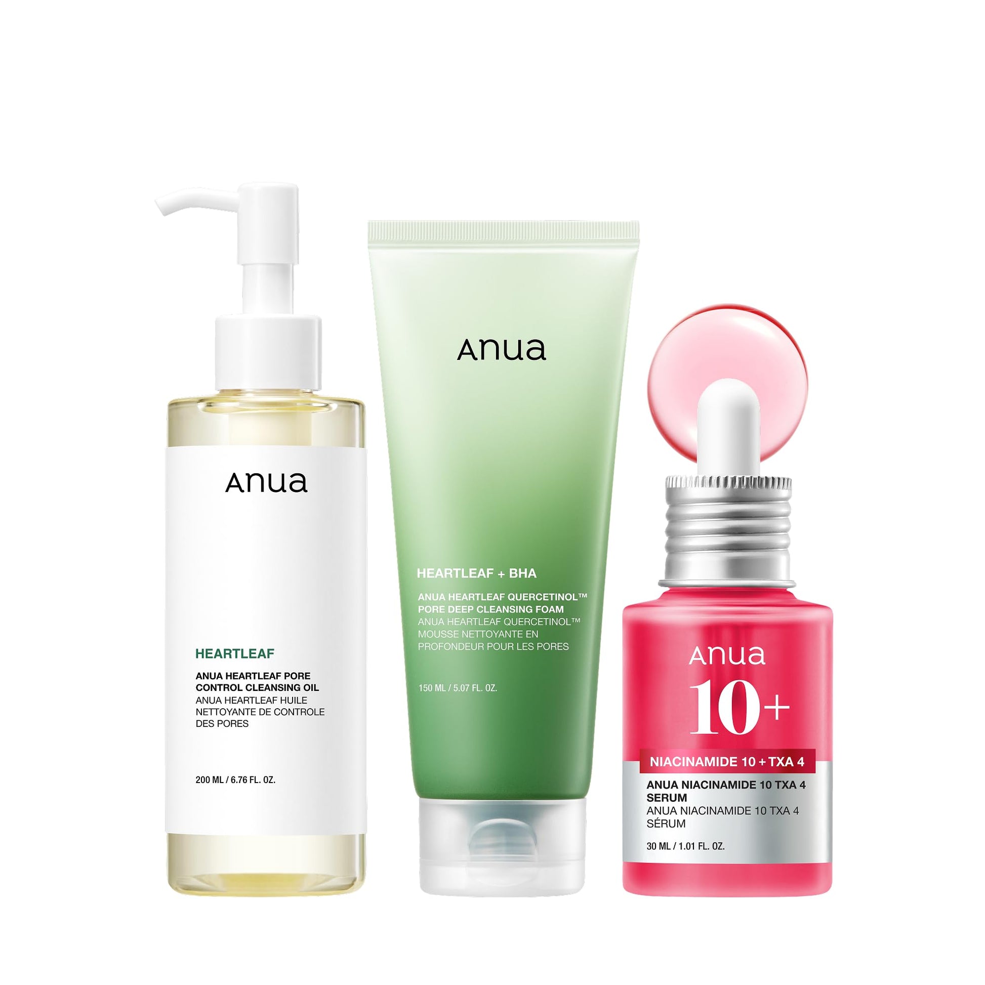 Anua 3-Step Glass Skin Beginner Set, Oil Cleanser and Face Wash with Facial Serum, Double Cleansing Daily - Maple Wellness Supplements