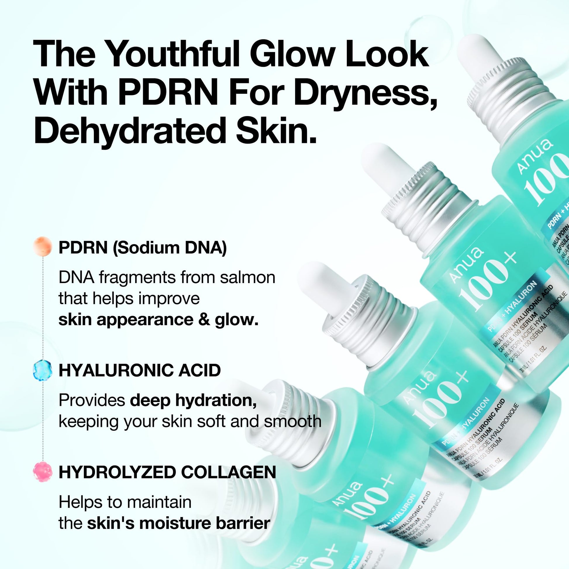 Anua PDRN Hyaluronic Acid Capsule 100 Serum, Radiant Face Serum, Salmon DNA, Hyaluronic Acid, Hydration, Moisture Plumping Effect - Maple Wellness Supplements
