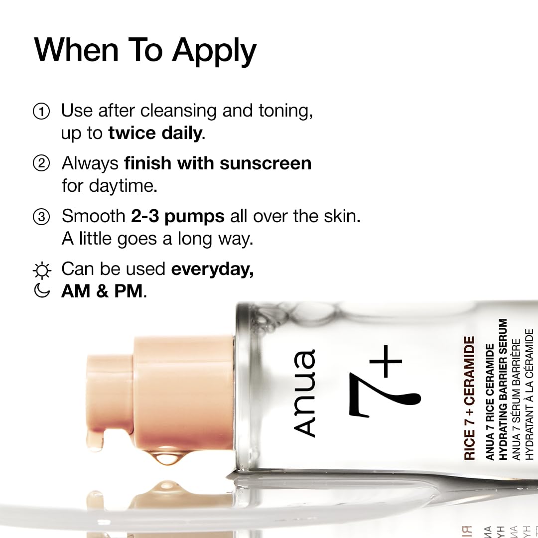 Anua Rice Ceramide 7 Hydrating Barrier Serum, Moisturizing Face Serum, Non-comodogenic, Hyaluronic Acid - Maple Wellness Supplements
