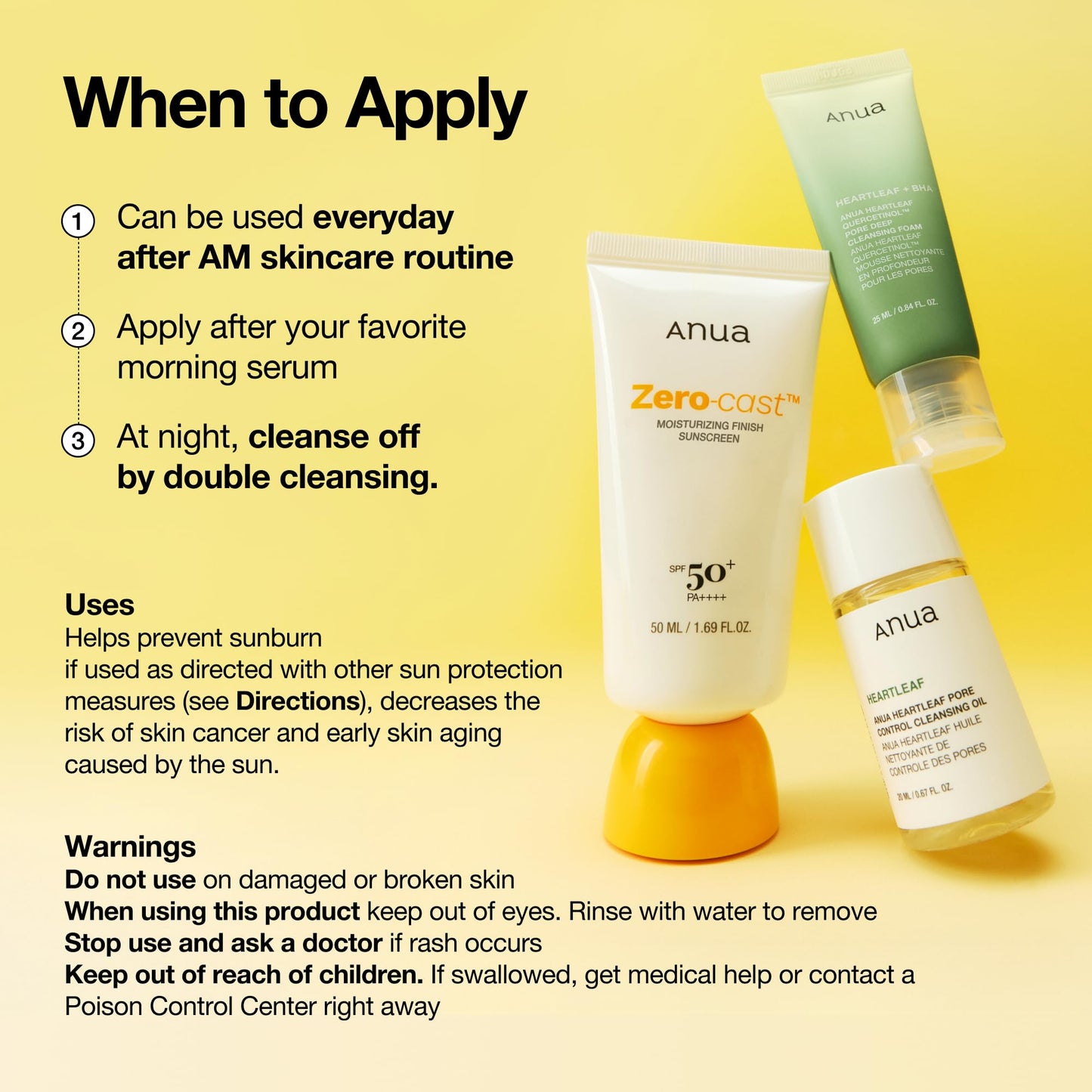 Anua, Zero-Cast Moisturizing Sunscreen SPF 50, Glow Natural Sunscreen for face, No White - Maple Wellness Supplements