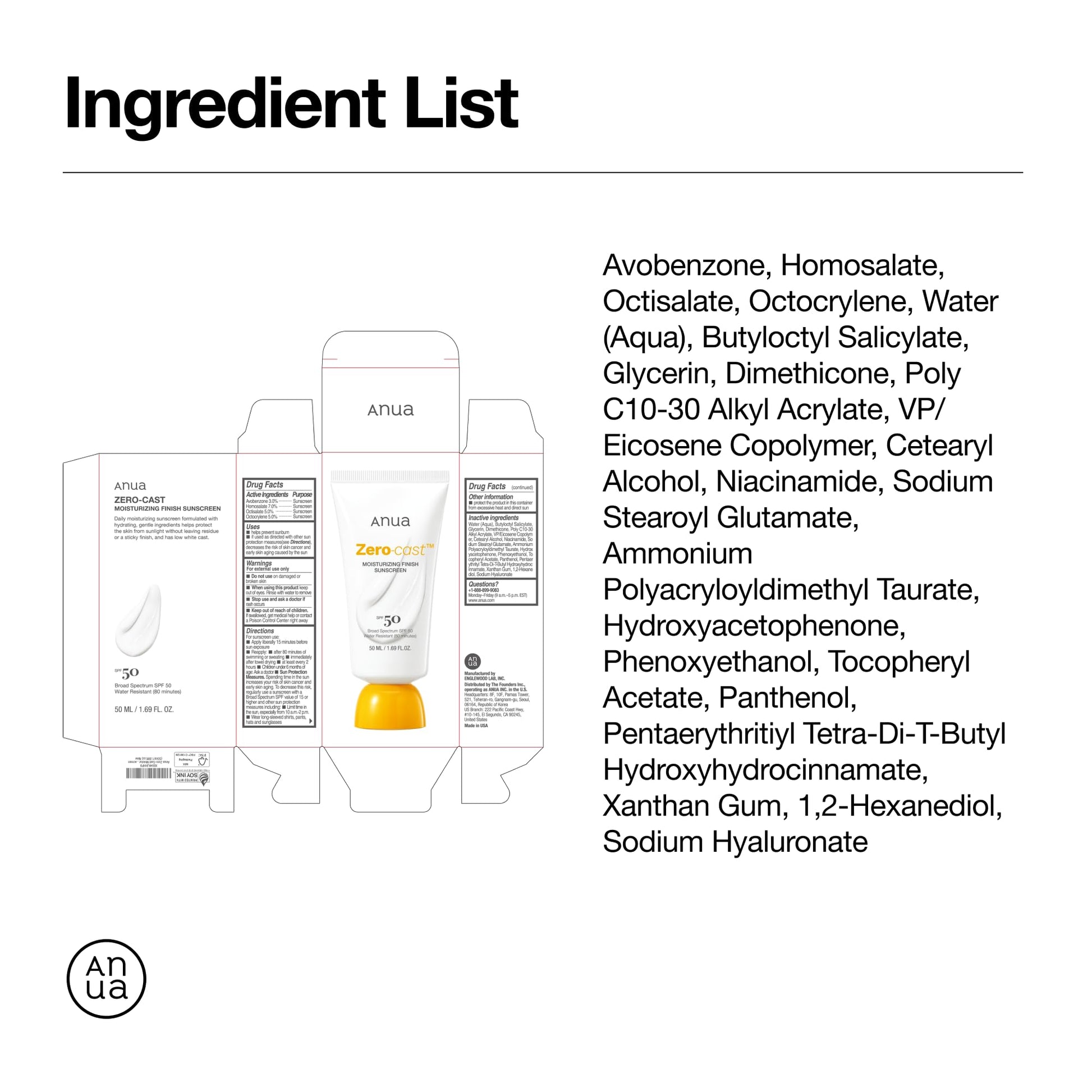 Anua, Zero-Cast Moisturizing Sunscreen SPF 50, Glow Natural Sunscreen for face, No White - Maple Wellness Supplements