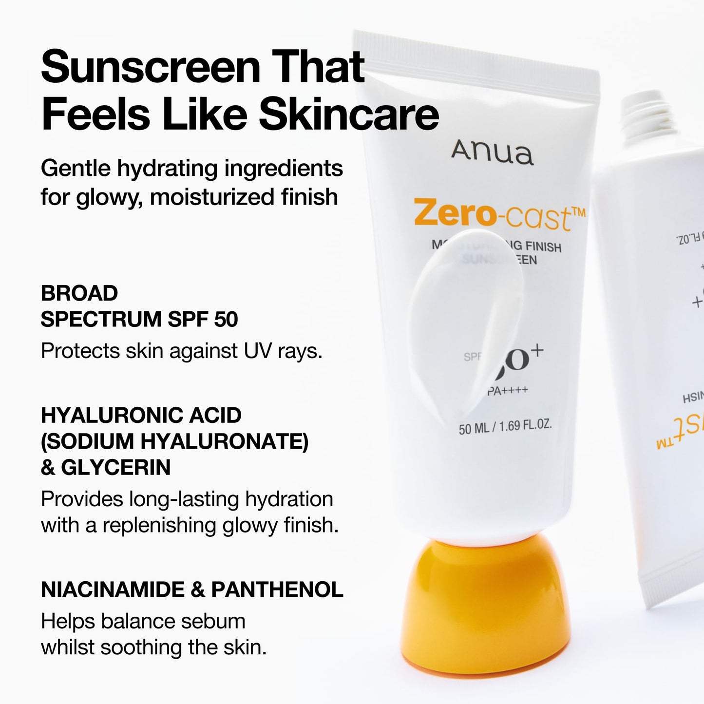 Anua, Zero-Cast Moisturizing Sunscreen SPF 50, Glow Natural Sunscreen for face, No White - Maple Wellness Supplements
