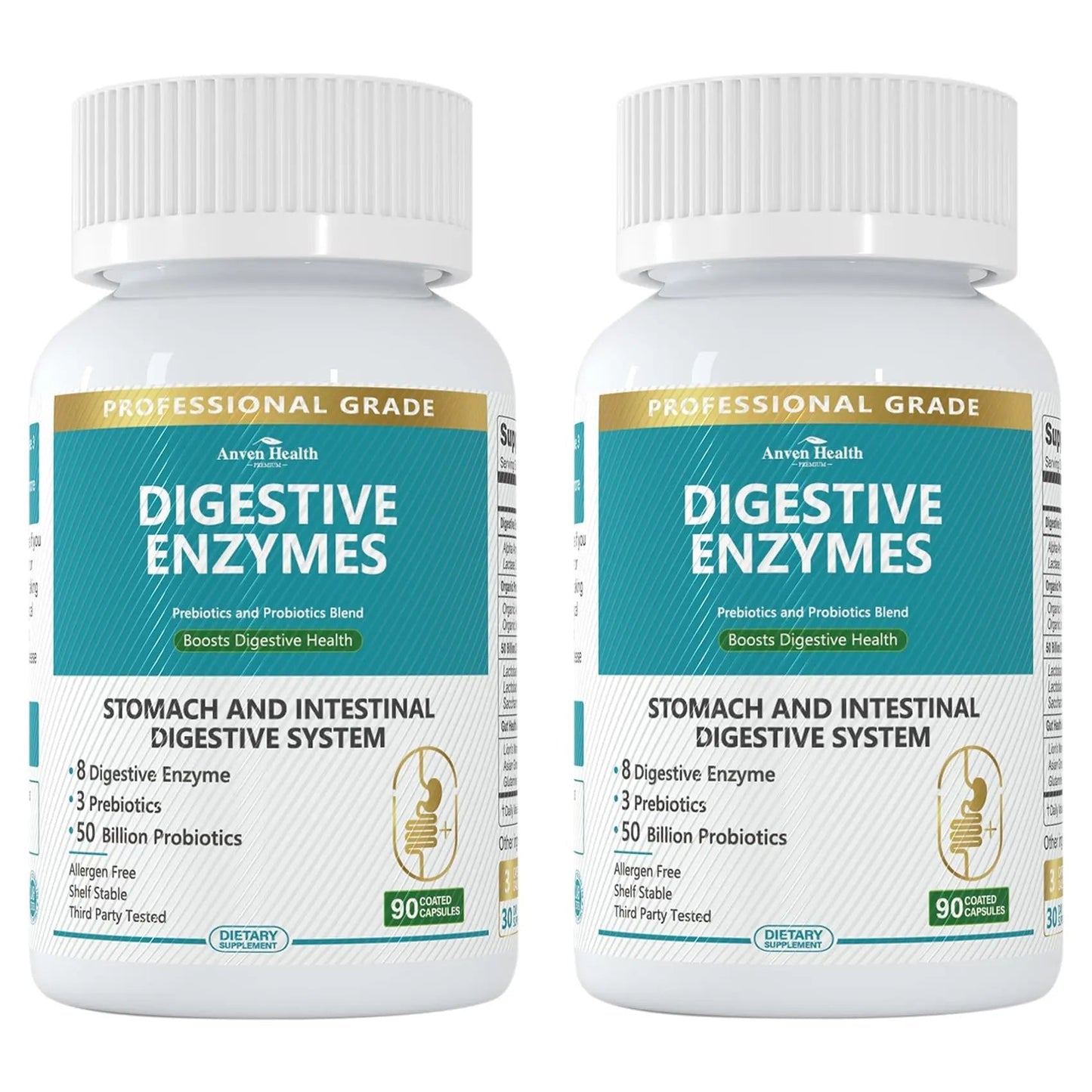 Anven Health 800mg Digestive Enzymes for Men and Women with Probiotics & Prebiotics, 8 Key Enzymes, Protease, Amylase & Lipase | 180 Capsules - A 60-Day Supply for Bloating & Gas Relief - Non-GMO - Maple Wellness Supplements