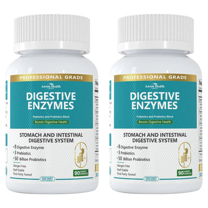 Anven Health 800mg Digestive Enzymes for Men and Women with Probiotics & Prebiotics, 8 Key Enzymes, Protease, Amylase & Lipase | 180 Capsules - A 60-Day Supply for Bloating & Gas Relief - Non-GMO - Maple Wellness Supplements