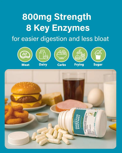 Anven Health 800mg Digestive Enzymes for Men and Women with Probiotics & Prebiotics, 8 Key Enzymes, Protease, Amylase & Lipase | 180 Capsules - A 60-Day Supply for Bloating & Gas Relief - Non-GMO - Maple Wellness Supplements