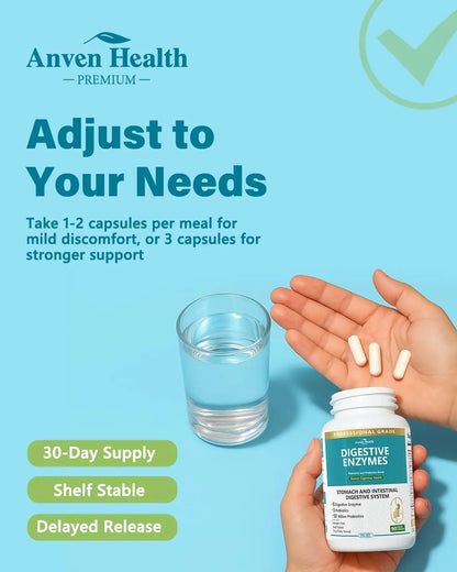 Anven Health 800mg Digestive Enzymes for Men and Women with Probiotics & Prebiotics, 8 Key Enzymes, Protease, Amylase & Lipase | 180 Capsules - A 60-Day Supply for Bloating & Gas Relief - Non-GMO - Maple Wellness Supplements