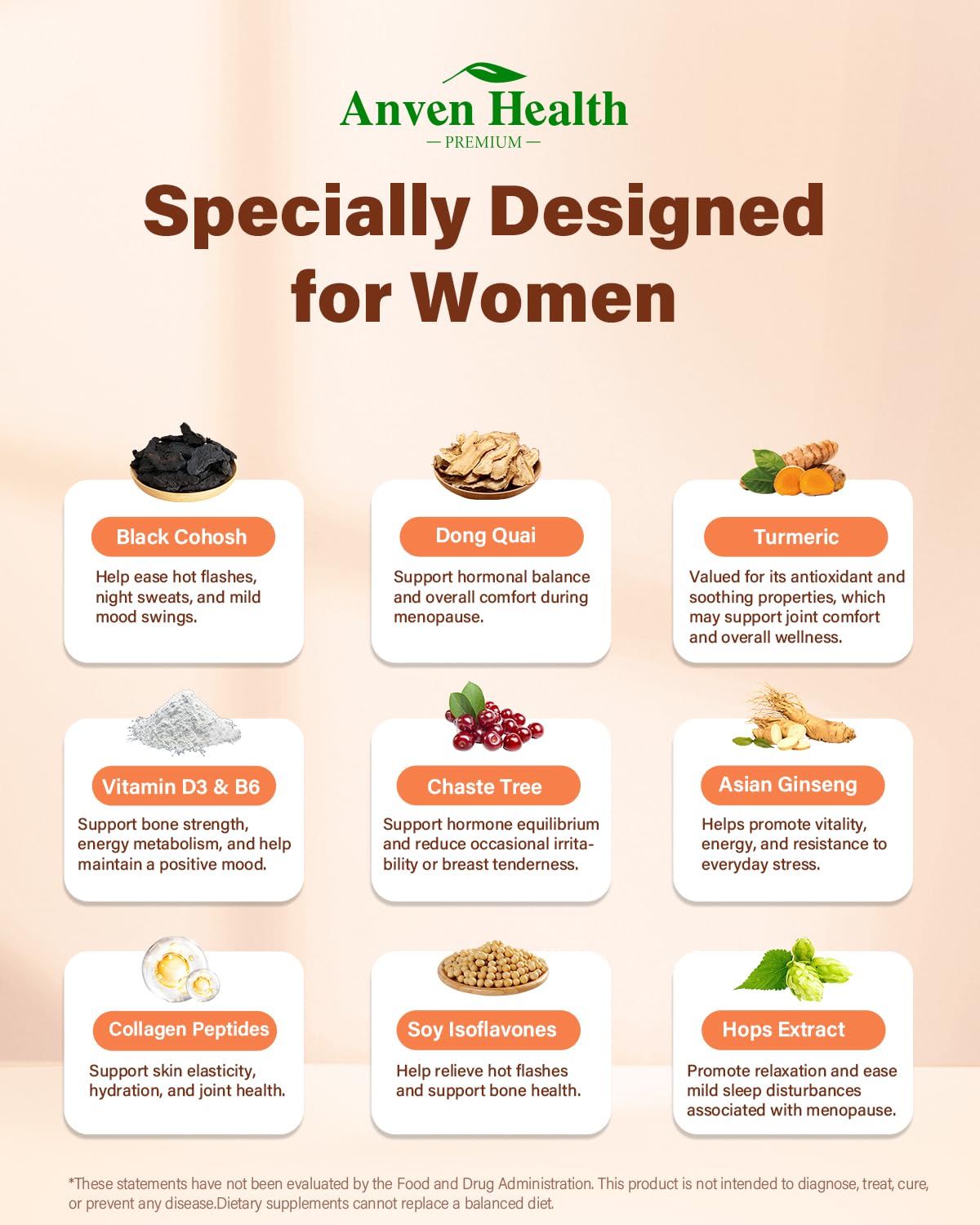 Anven Health Menopause Supplements for Women, Vitamin D3 & B6, Menopause Relief Probiotics Supports Hot Flashes, Night Sweats, Bloating & Gut Health with Black Cohosh, Herbs, Collagen | 60 Veggie Caps - Maple Wellness Supplements