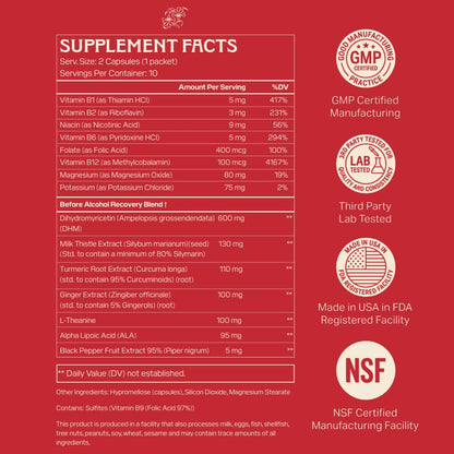 Apéritif Before Alcohol Recovery Supplement - DHM (Dihydromyricetin), Milk Thistle, Turmeric & B Vitamins - Hydration & Liver Support for Morning Clarity - Maple Wellness Supplements