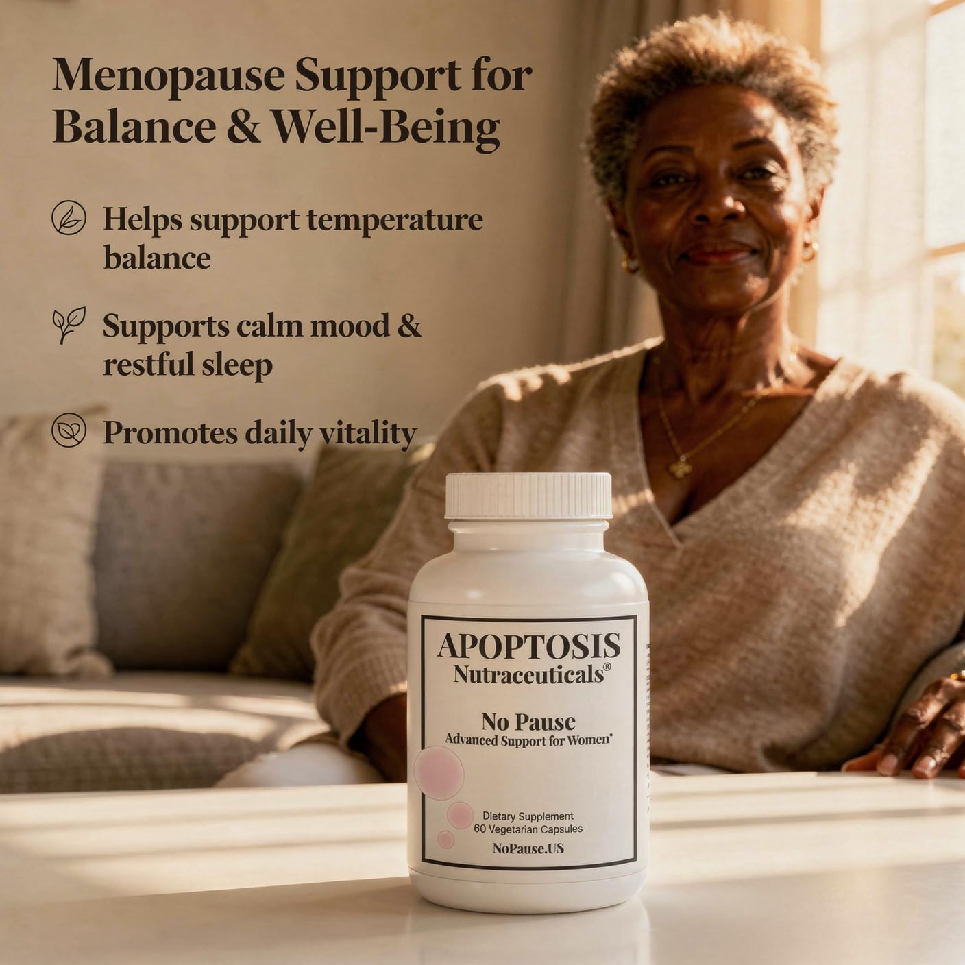 Apoptosis Menopause Supplement for Women – Supports Hot Flash Relief, Mood Balance, Energy & Vitality – with L-Arginine – 60 Capsules – Made in USA - Maple Wellness Supplements