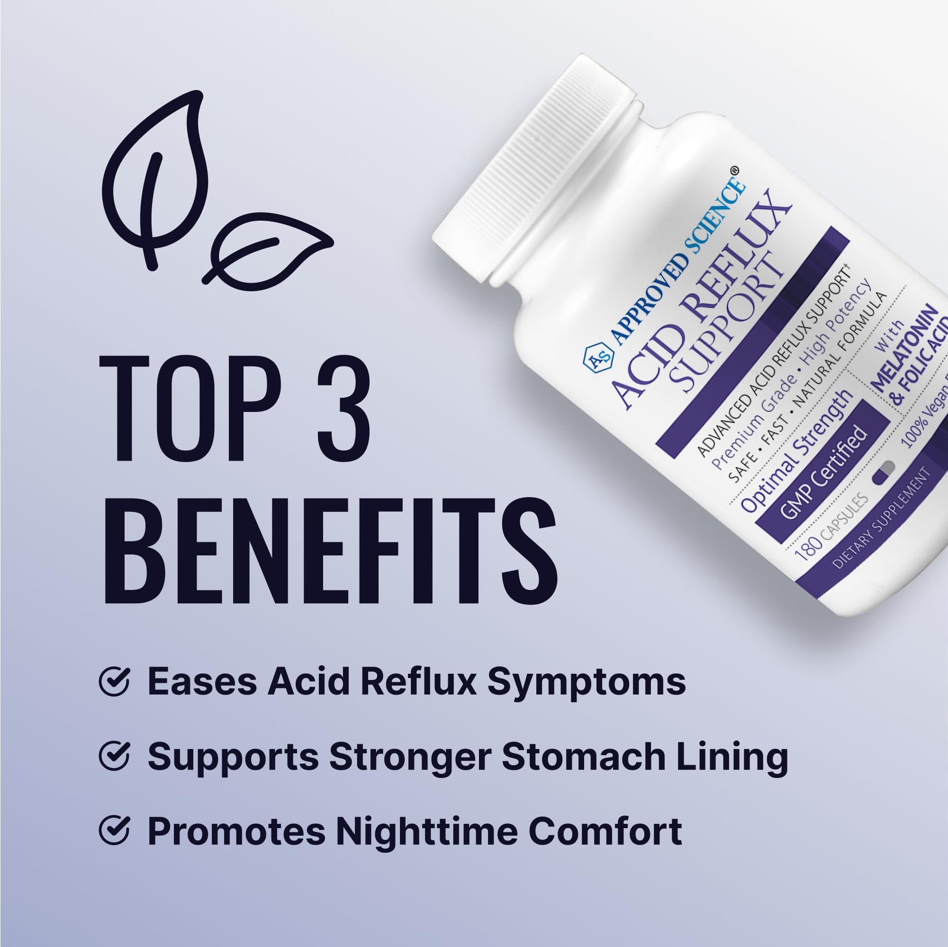 Approved Science® Acid Reflux Support - with Melatonin, Marshmallow Root, L-Taurine -180 Capsules - Vegan - Maple Wellness Supplements
