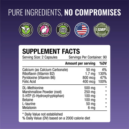 Approved Science® Acid Reflux Support - with Melatonin, Marshmallow Root, L-Taurine -180 Capsules - Vegan - Maple Wellness Supplements