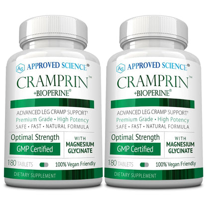 Approved Science Cramprin - High Absorption Magnesium, Vitamin B Complex, BioPerine - Muscle Cramps - 6 Month Supply - 2 Bottles - Vegan - Maple Wellness Supplements