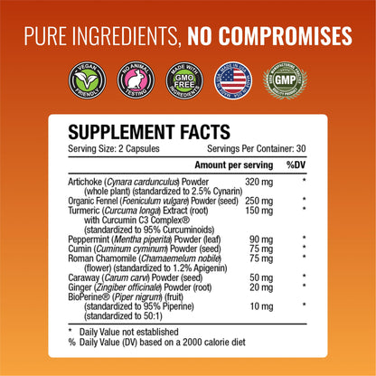 Approved Science® Gaslys™ - Soothe Digestive Tract, Alleviates Gas and Stomach Cramps - Artichoke Powder, Ginger, Fennel Seed - 60 Count - Pack of 1 - Maple Wellness Supplements