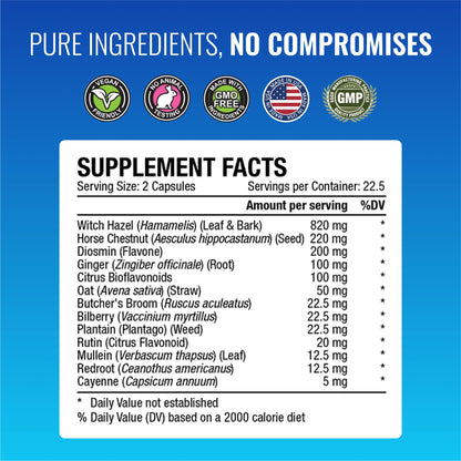 Approved Science Hemovir - Hemorrhoid Support Supplement - Witch Hazel, Horse Chestnut - 45 Capsules - 1 Bottle - Vegan - Maple Wellness Supplements