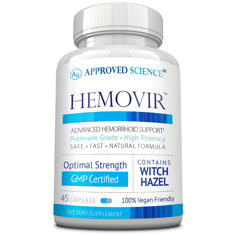 Approved Science Hemovir - Hemorrhoid Support Supplement - Witch Hazel, Horse Chestnut - 45 Capsules - 1 Bottle - Vegan - Maple Wellness Supplements