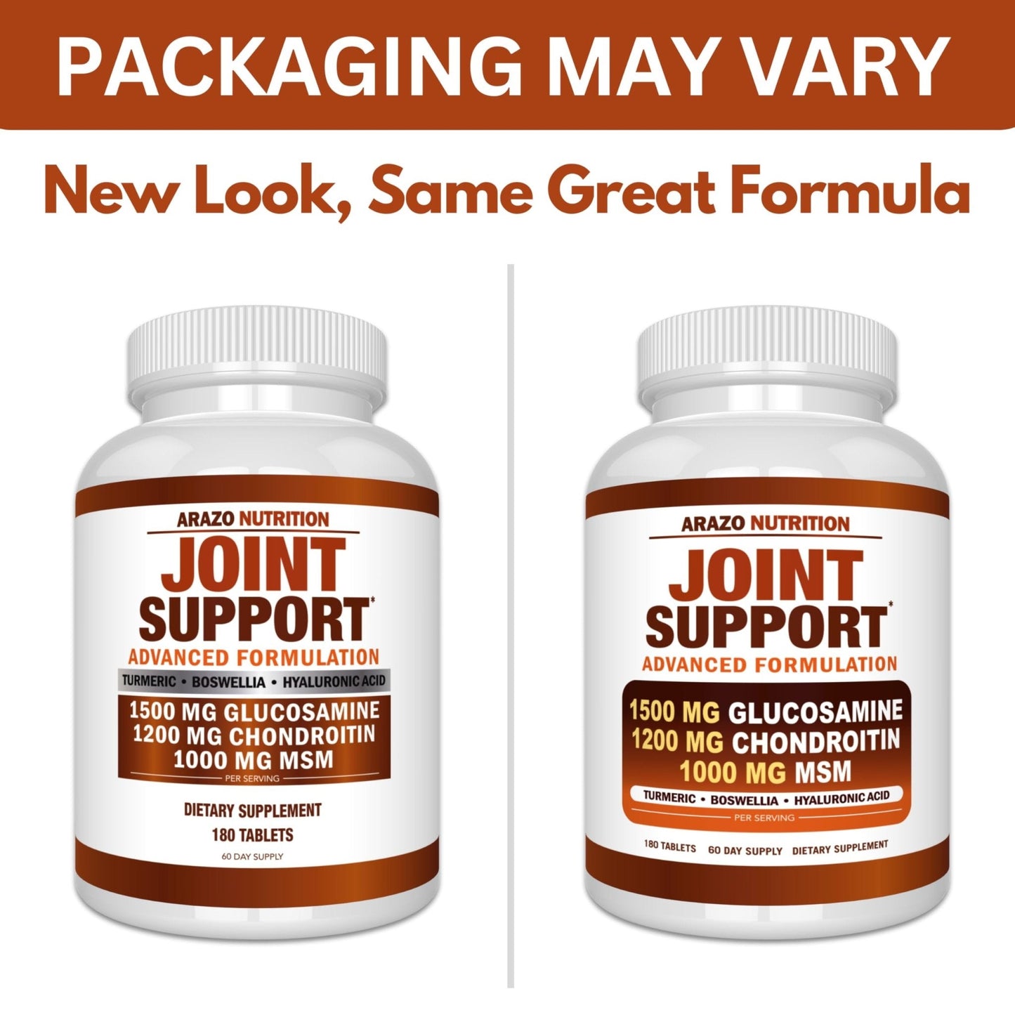 Arazo Nutrition Glucosamine Chondroitin Turmeric Msm Boswellia - Joint Support Supplement for Relief 180 Tablets for Bones, Back, - Maple Wellness Supplements