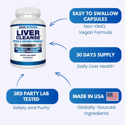 Arazo Nutrition Liver Cleanse Detox & Repair Formula – Milk Thistle Herbal Support Supplement: Silymarin, Beet - Maple Wellness Supplements