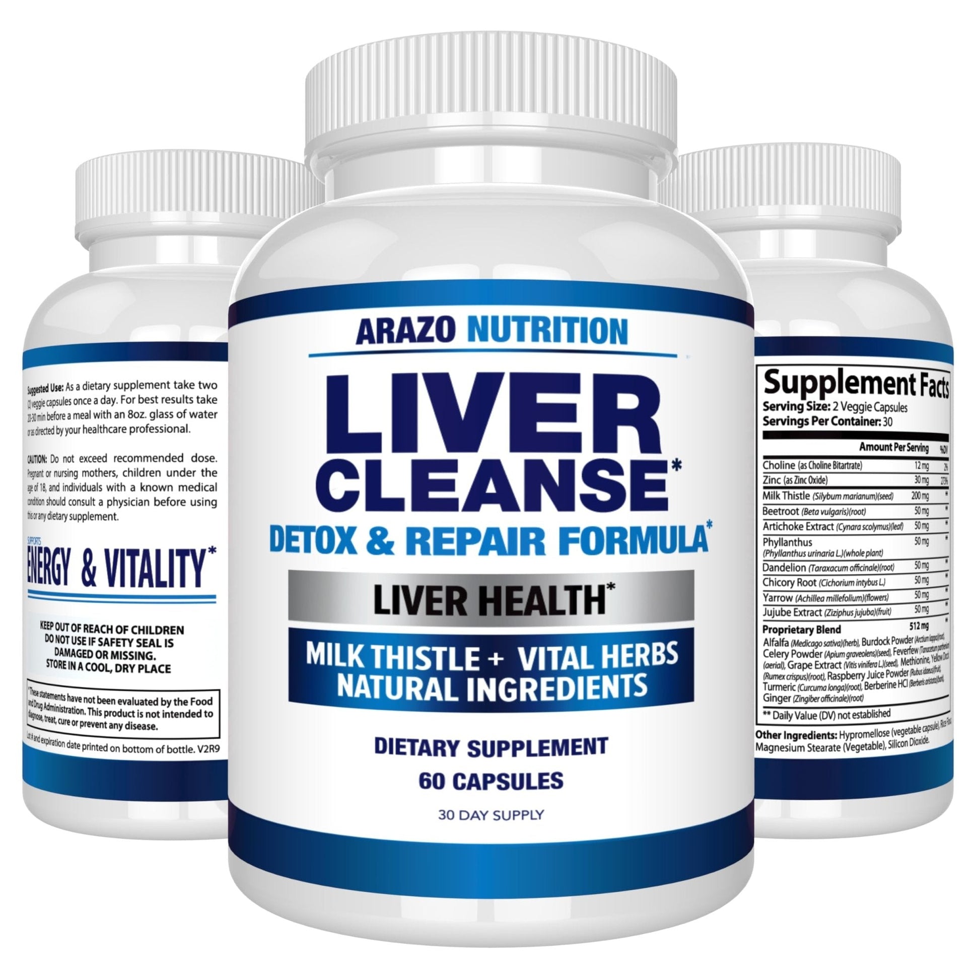 Arazo Nutrition Liver Cleanse Detox & Repair Formula – Milk Thistle Herbal Support Supplement: Silymarin, Beet - Maple Wellness Supplements