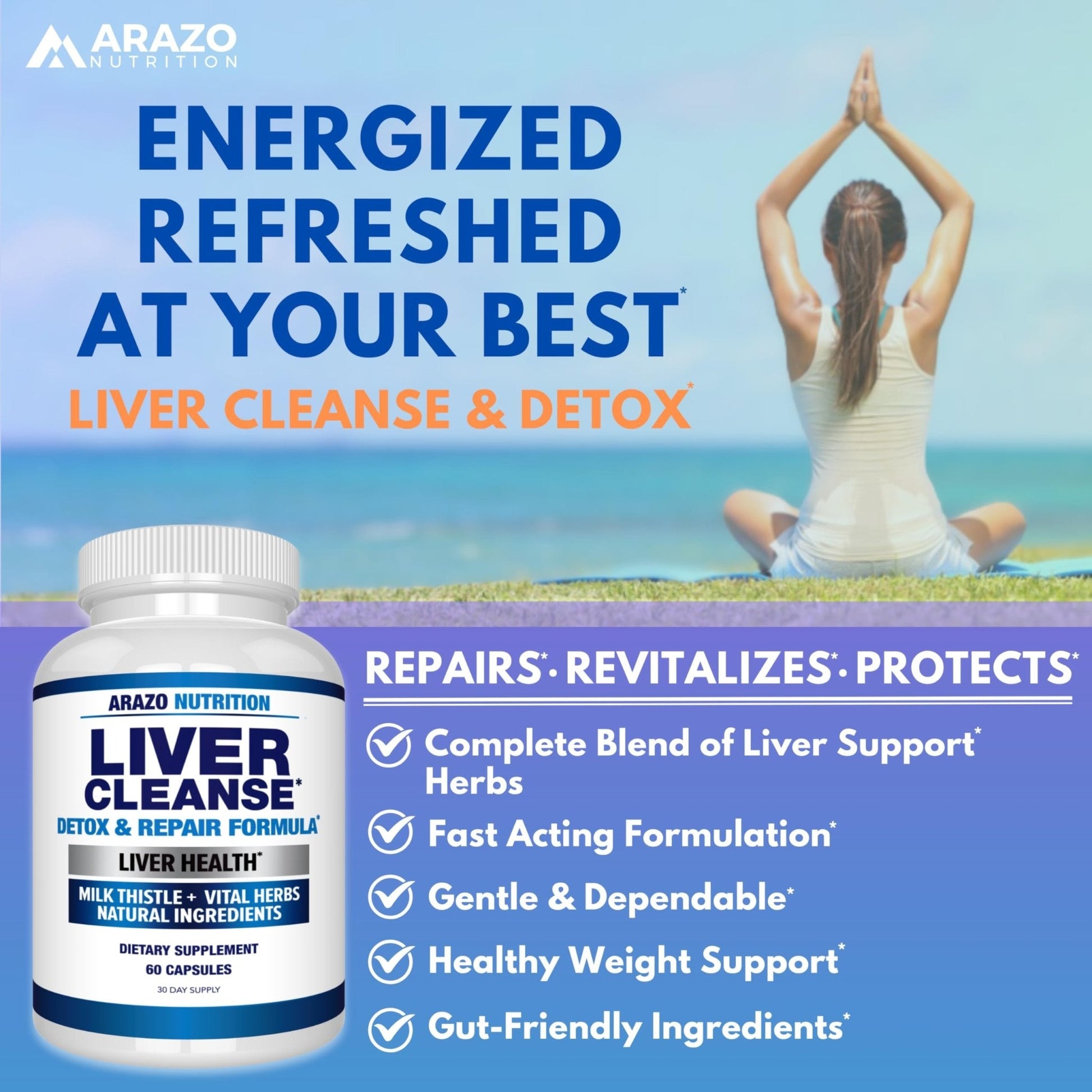 Arazo Nutrition Liver Cleanse Detox & Repair Formula – Milk Thistle Herbal Support Supplement: Silymarin, Beet - Maple Wellness Supplements