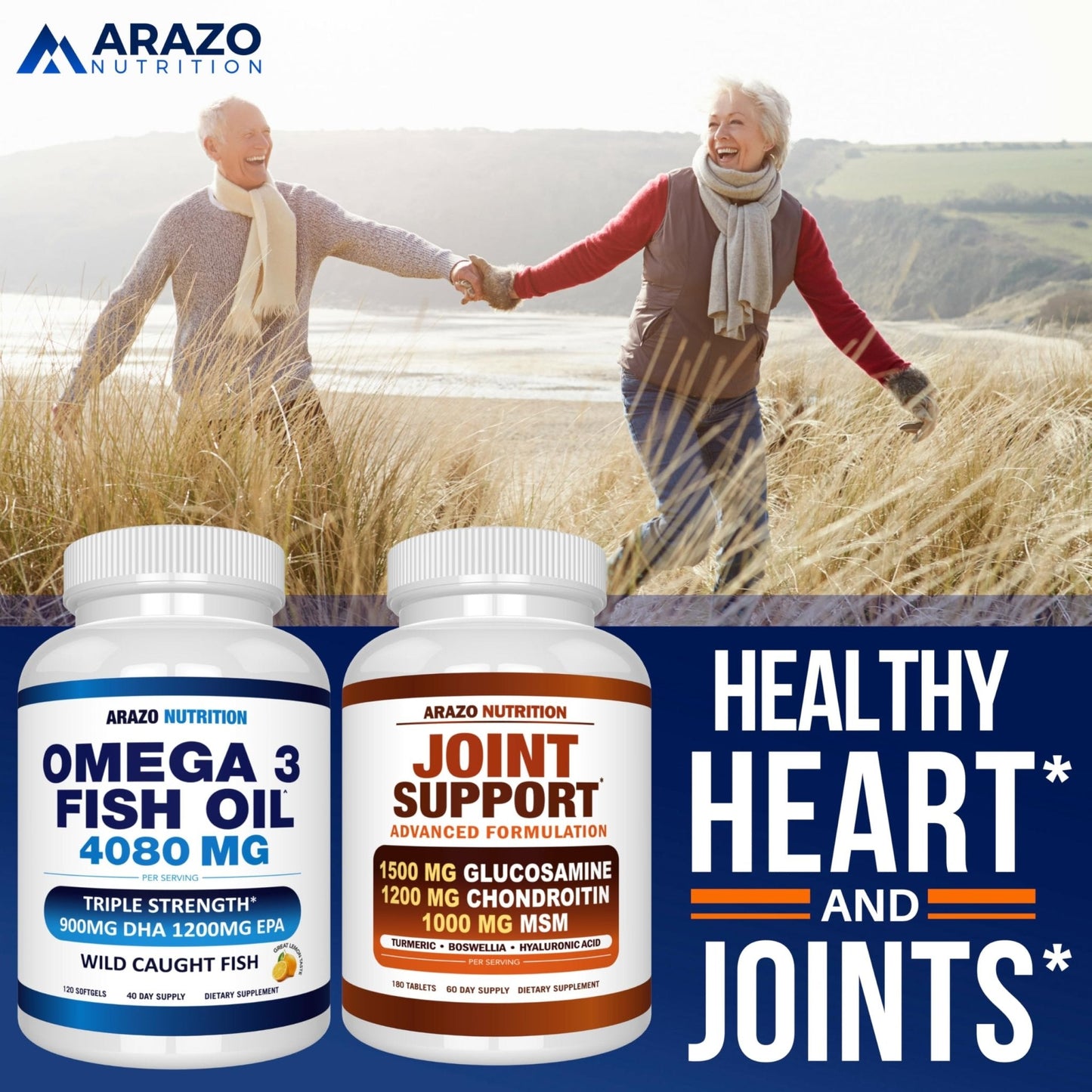 Arazo Nutrition Wild Caught Omega-3 Fish Oil Concentrate – 4,080mg per Serving – High EPA 1200mg & DHA 900mg - Maple Wellness Supplements