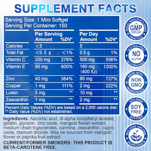 AREDS 2 Eye Vitamin & Mineral Supplement — Lutein and Zeaxanthin Supplement, Vitamin C & E, Zinc & Copper for Blue Light Protection, Eye Health Support - Maple Wellness Supplements