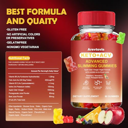 Arevtovis Apple Cider Vinegar Gummies - Boost Energy, Detox & Support Gut Health ACV - Maple Wellness Supplements
