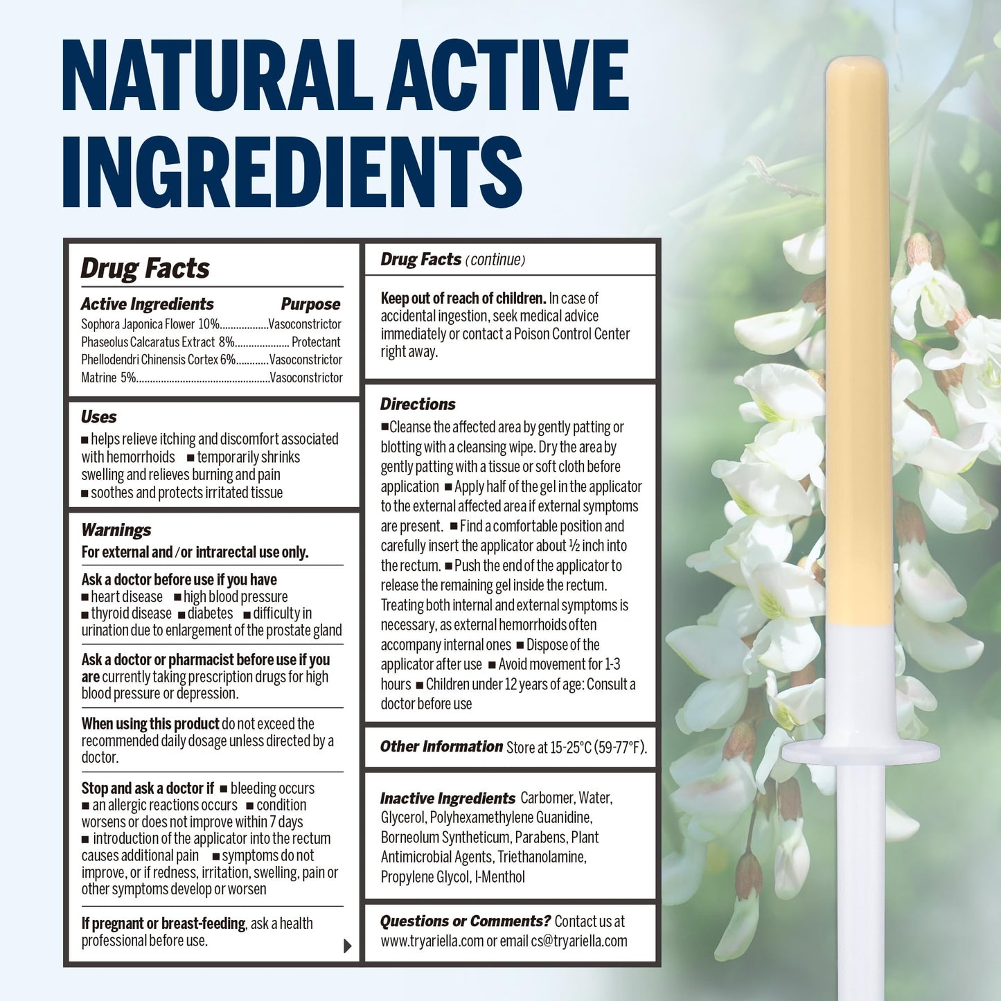 Ariella Hemorrhoid Treatment Suppository Gel: Natural & Herbal - Relieve Itching Burning Discomfort - Internal Relief - New Rounded Applicator - Nighttime Use (Pack of 12) - Maple Wellness Supplements