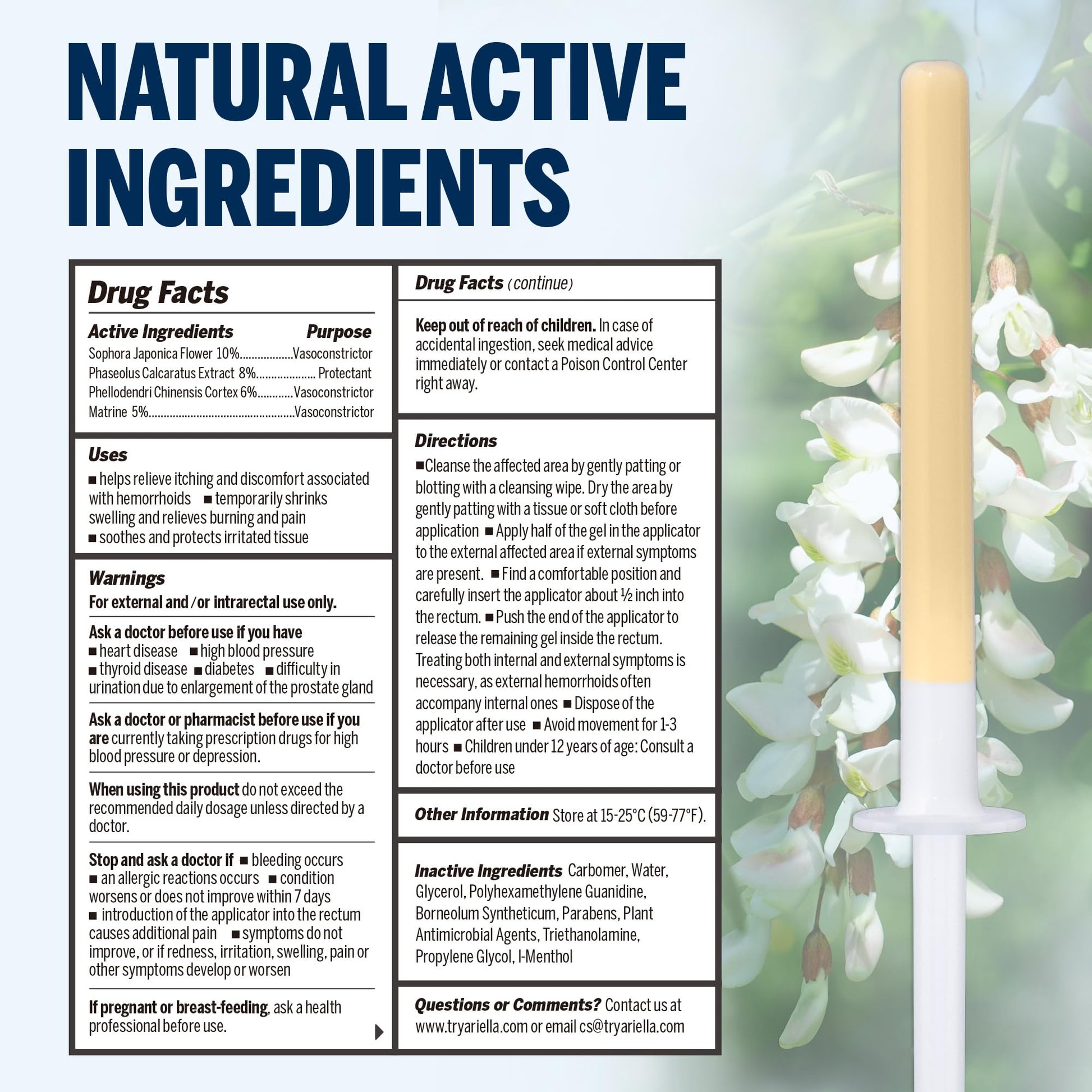 Ariella Hemorrhoid Treatment Suppository Gel: Natural & Herbal - Relieve Itching Burning Discomfort - Internal Relief - New Rounded Applicator - Nighttime Use (Pack of 12) - Maple Wellness Supplements
