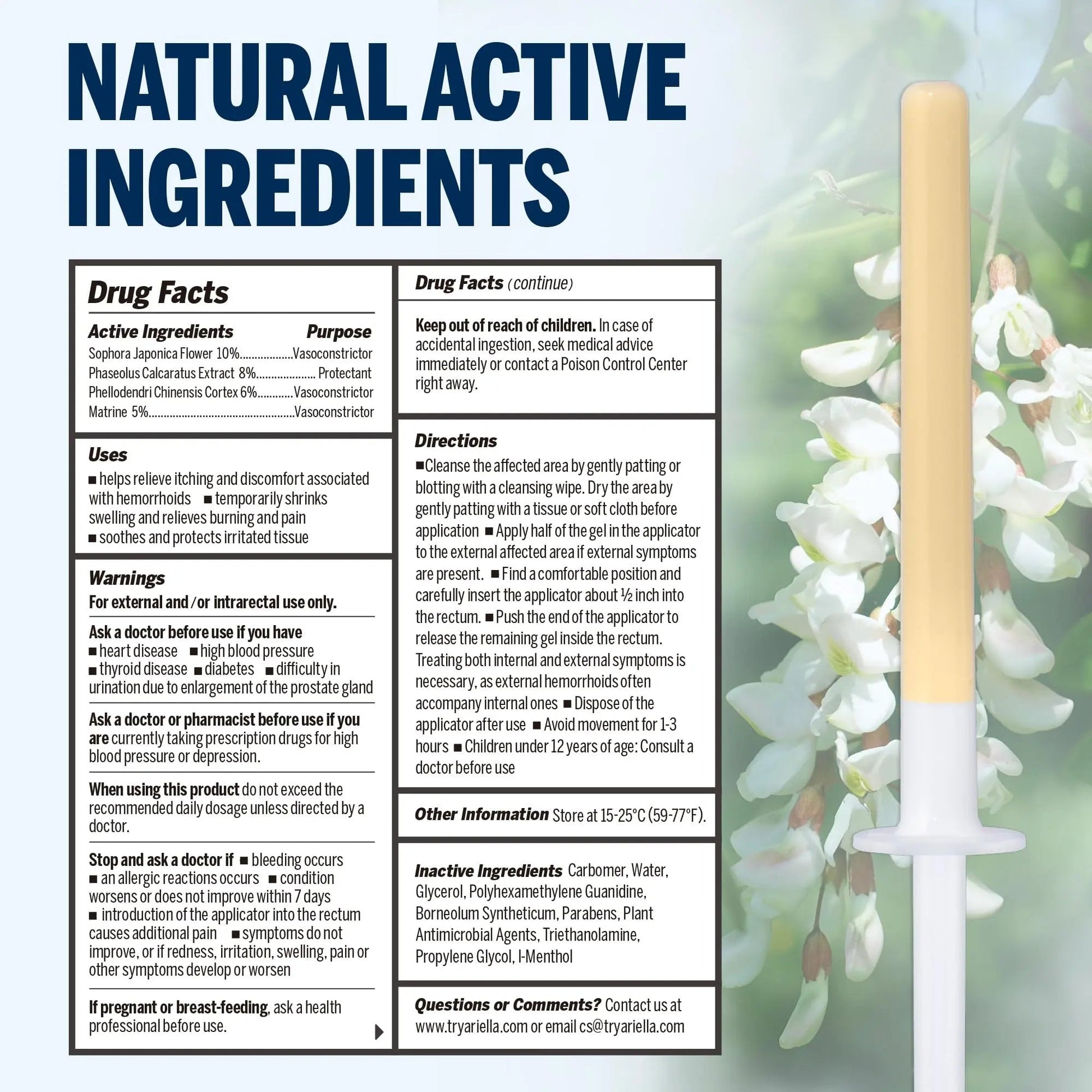Ariella Hemorrhoid Treatment Suppository Gel: Natural & Herbal - Relieve Itching Burning Discomfort - Internal Relief - New Rounded Applicator - Nighttime Use (Pack of 6) - Maple Wellness Supplements
