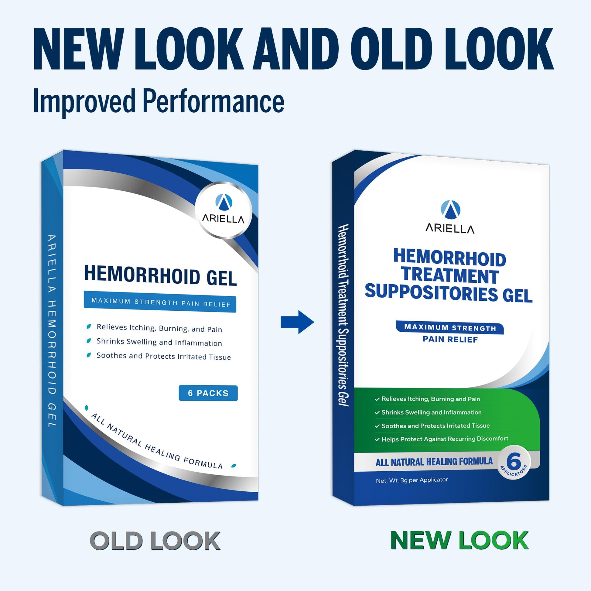Ariella Hemorrhoid Treatment Suppository Gel: Natural & Herbal - Relieve Itching Burning Discomfort - Internal Relief - New Rounded Applicator - Nighttime Use (Pack of 6, Old) - Maple Wellness Supplements