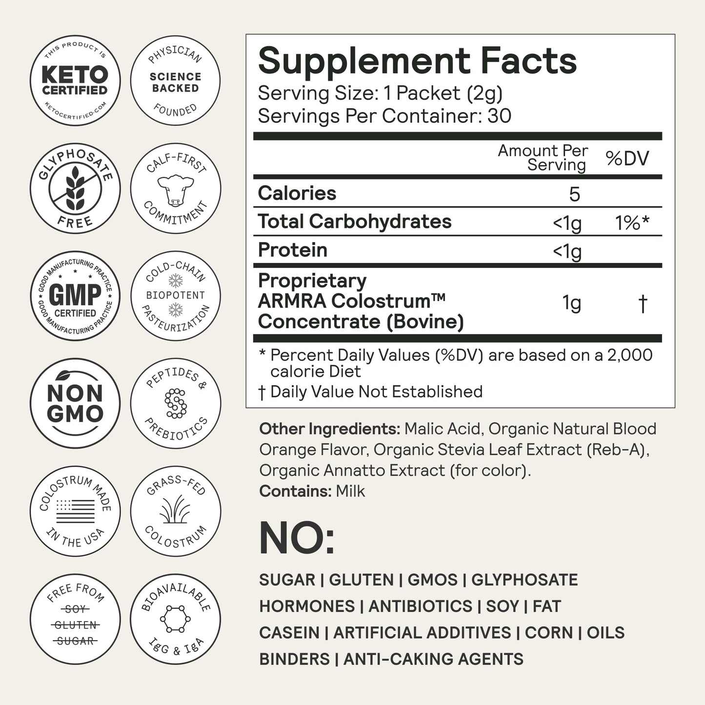 ARMRA Colostrum Powder | Blood Orange | Gut Health & Bloating | Skin & Hair | Immunity | Keto, Gluten & Fat-Free | 60 Servings - Maple Wellness Supplements